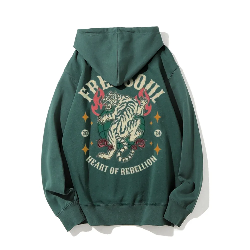 Mens FREE SOUL Tiger Graphic Hoodies