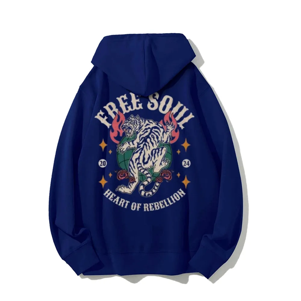 Mens FREE SOUL Tiger Graphic Hoodies