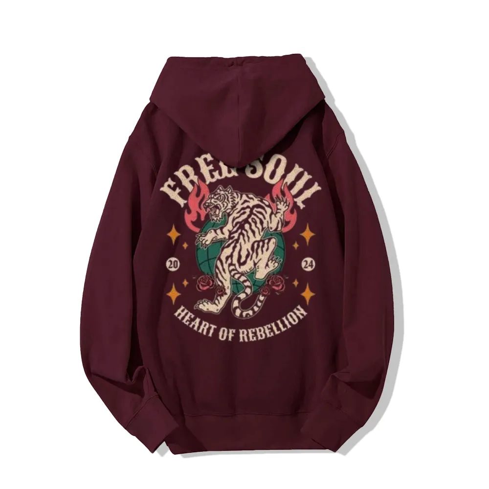 Mens FREE SOUL Tiger Graphic Hoodies