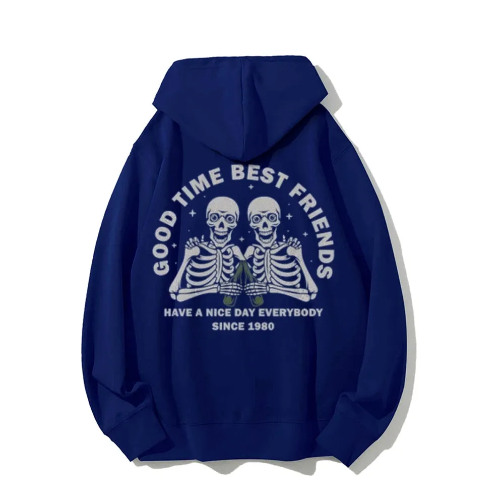 Mens GOOD TIME BEST FRIENDS Skull Graphic Pullover Hoodies