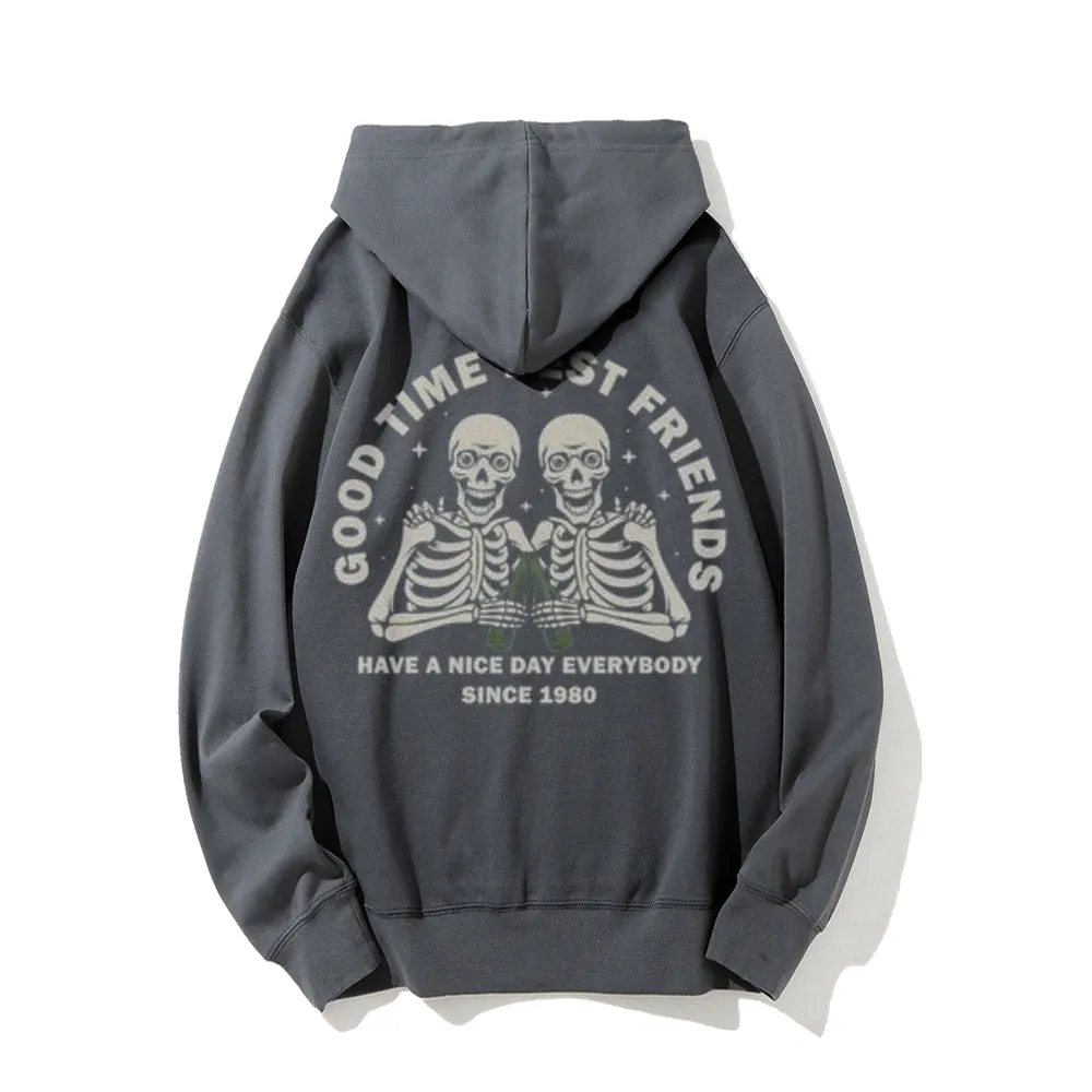 Mens GOOD TIME BEST FRIENDS Skull Graphic Pullover Hoodies