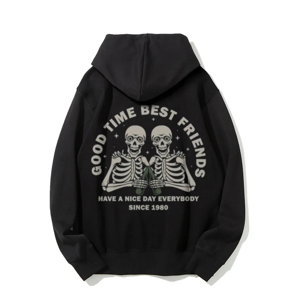 Mens GOOD TIME BEST FRIENDS Skull Graphic Pullover Hoodies