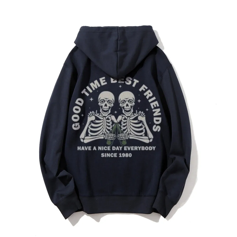 Mens GOOD TIME BEST FRIENDS Skull Graphic Pullover Hoodies