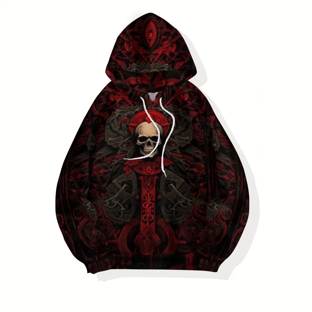 Mens Halloween Black Font Red Skull 3D Print Hoodies