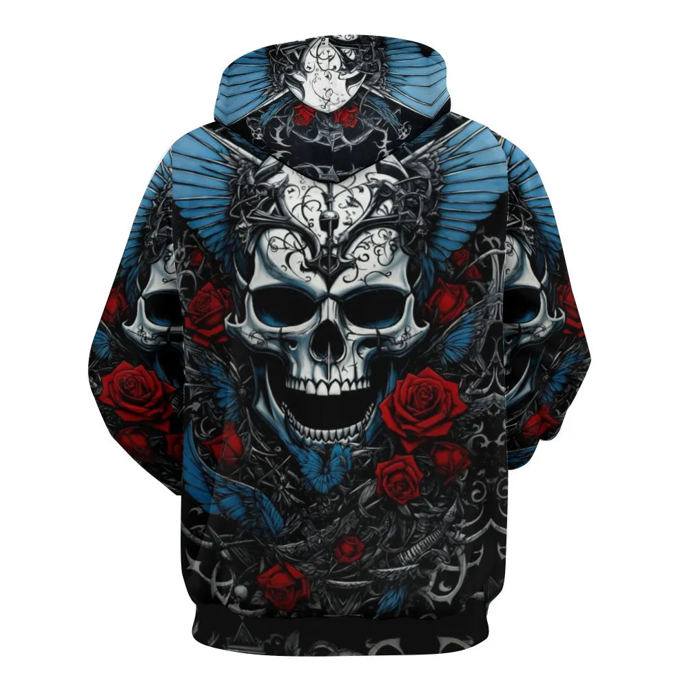 Mens Halloween Gothic Skull and Roses 3D Print Hoodies