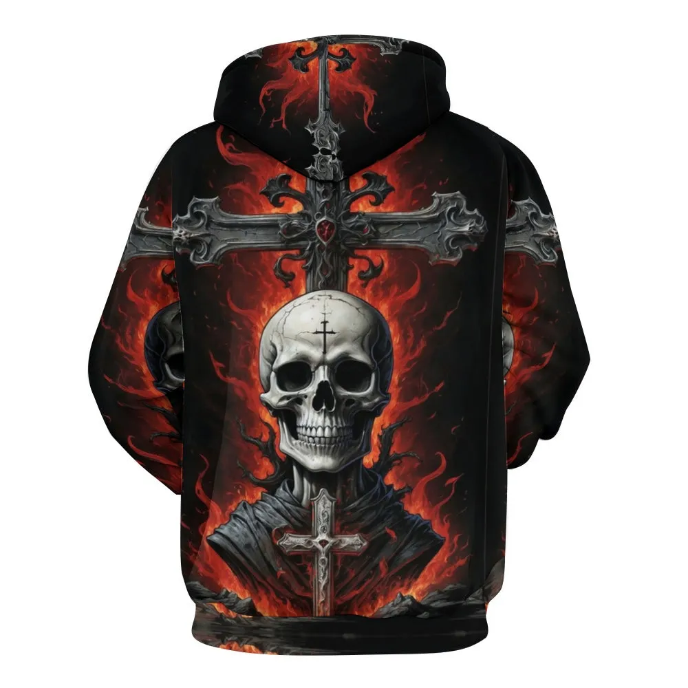 Mens Halloween Skull in Fire 3D Print Hoodies