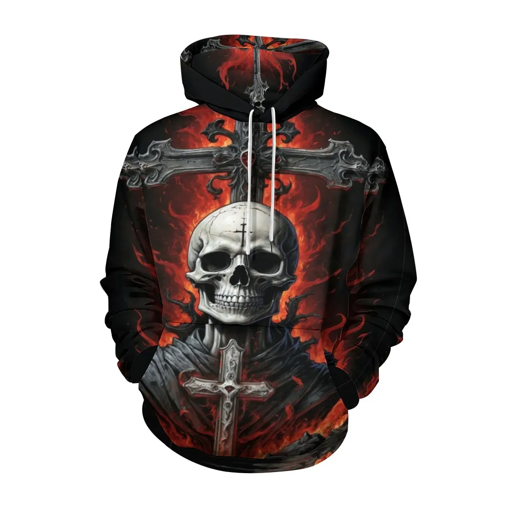 Mens Halloween Skull in Fire 3D Print Hoodies