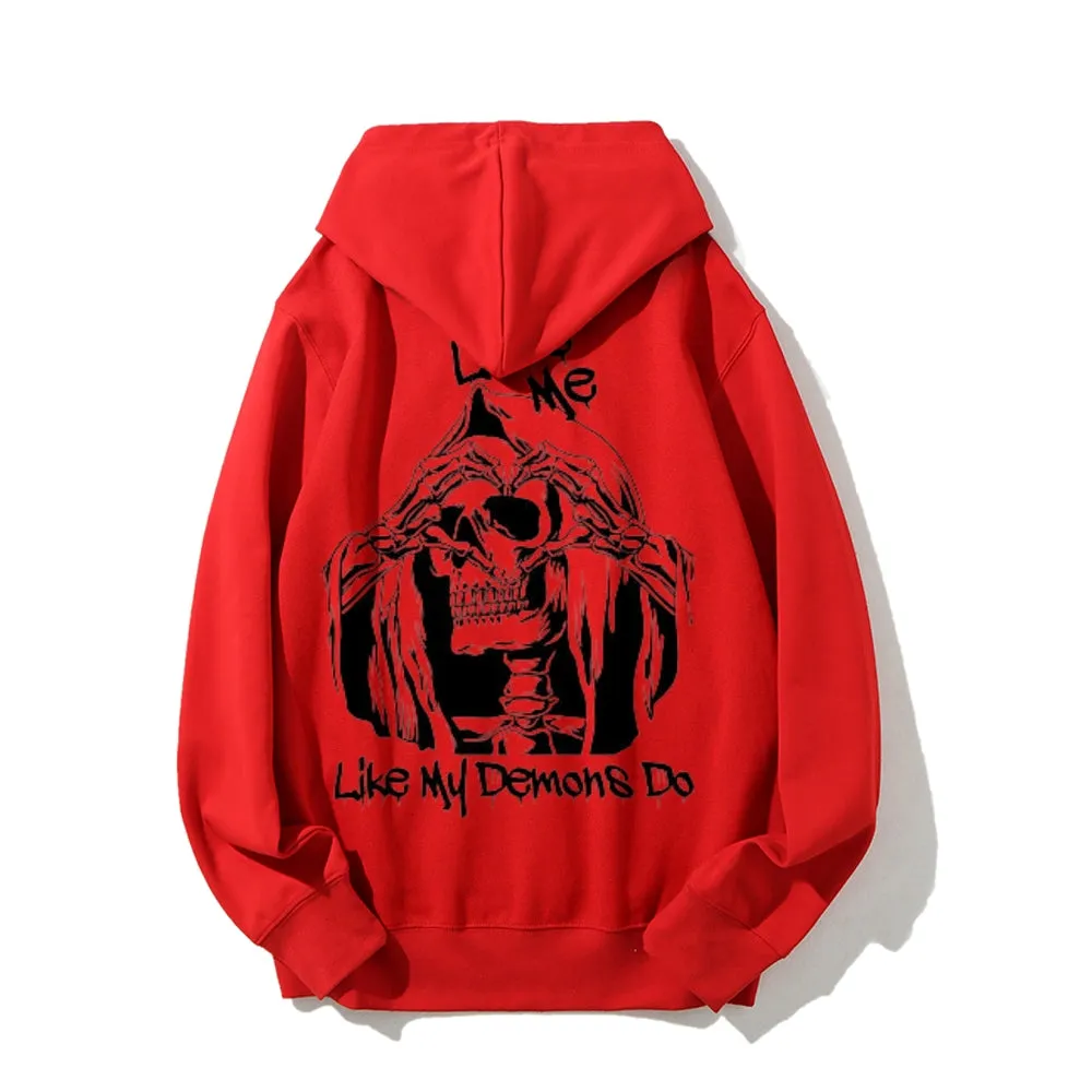 Mens LOVE ME Skull Graphic Hoodies