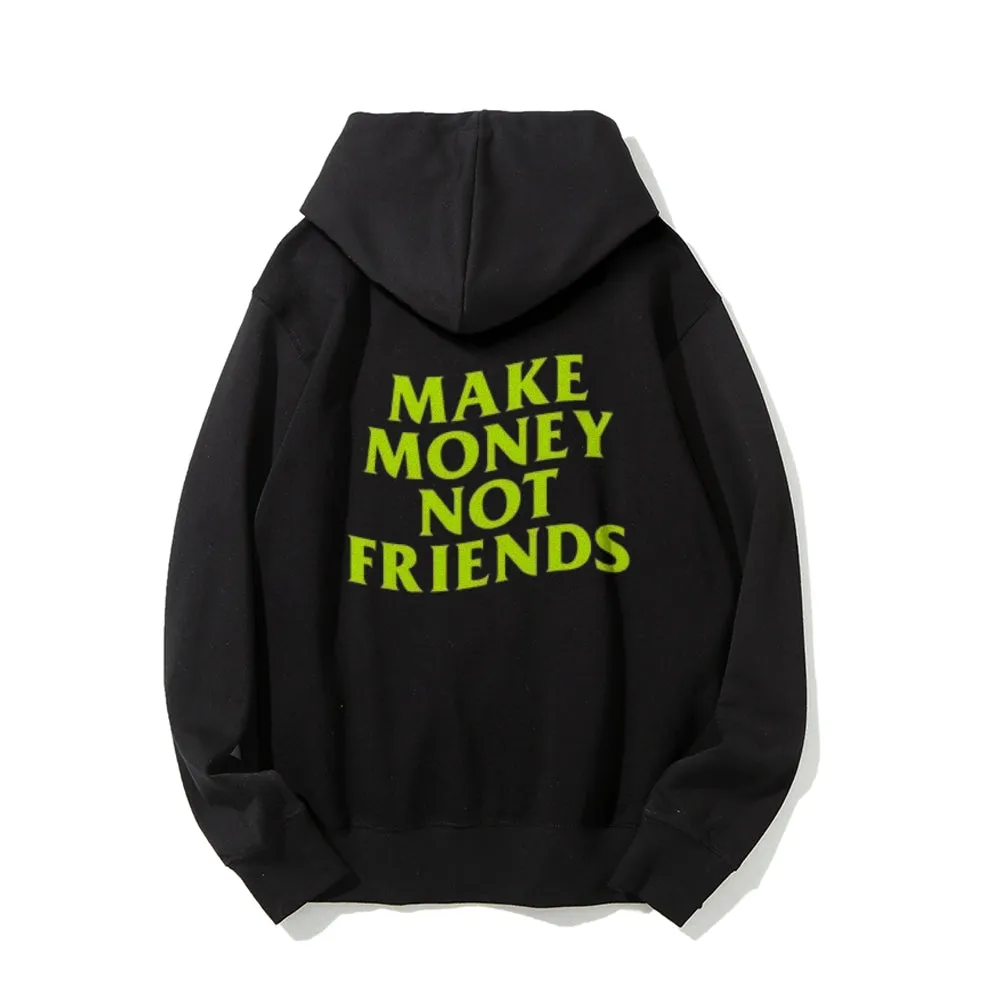 Mens MAKE MONEY NO FRIENDS Letter  Graphic Pullover Hoodies