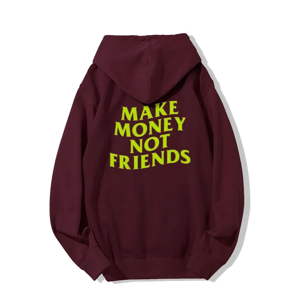 Mens MAKE MONEY NO FRIENDS Letter  Graphic Pullover Hoodies