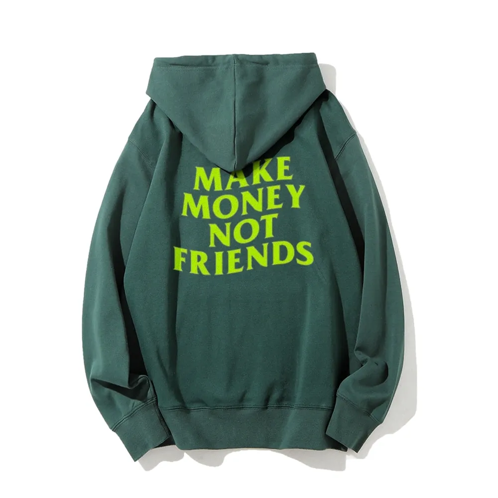 Mens MAKE MONEY NO FRIENDS Letter  Graphic Pullover Hoodies