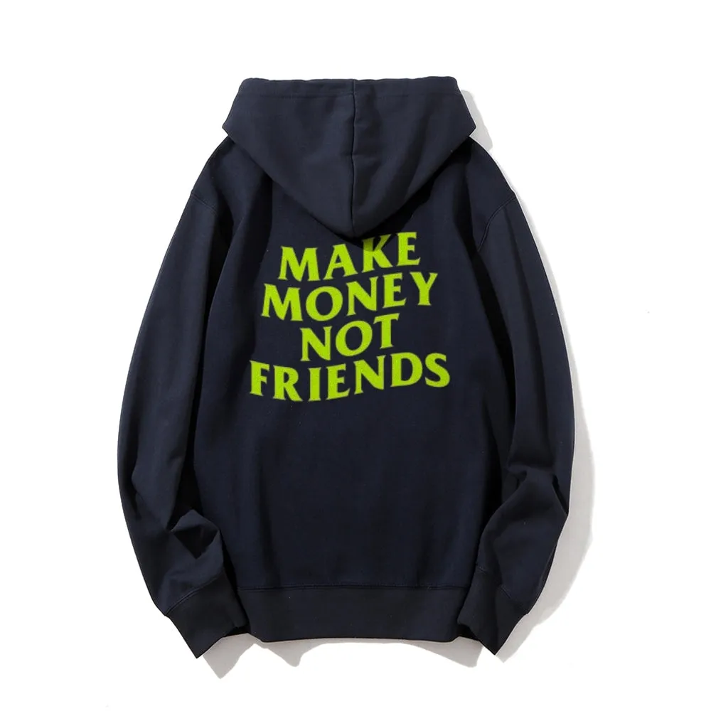 Mens MAKE MONEY NO FRIENDS Letter  Graphic Pullover Hoodies