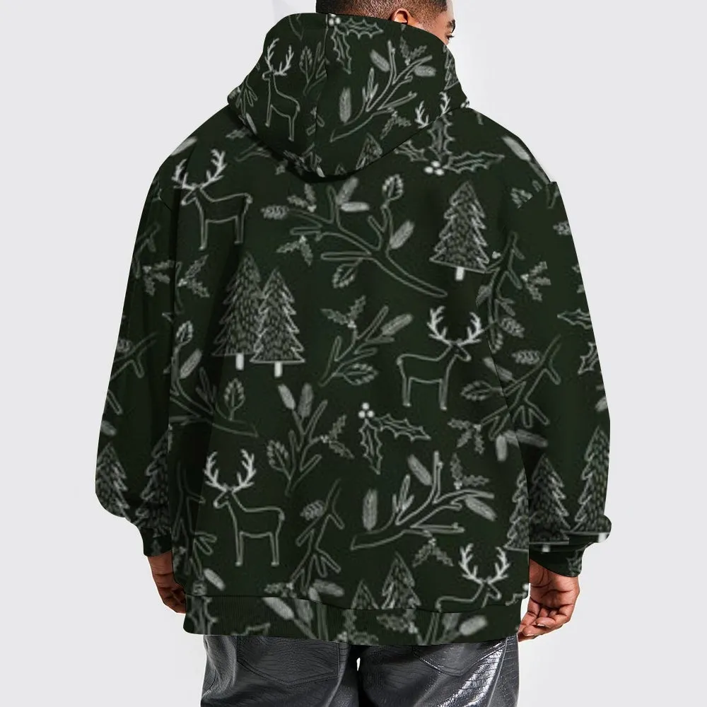 Mens Merry Christmas Graphic Pullover With Kangaroo Pocket Hoodies