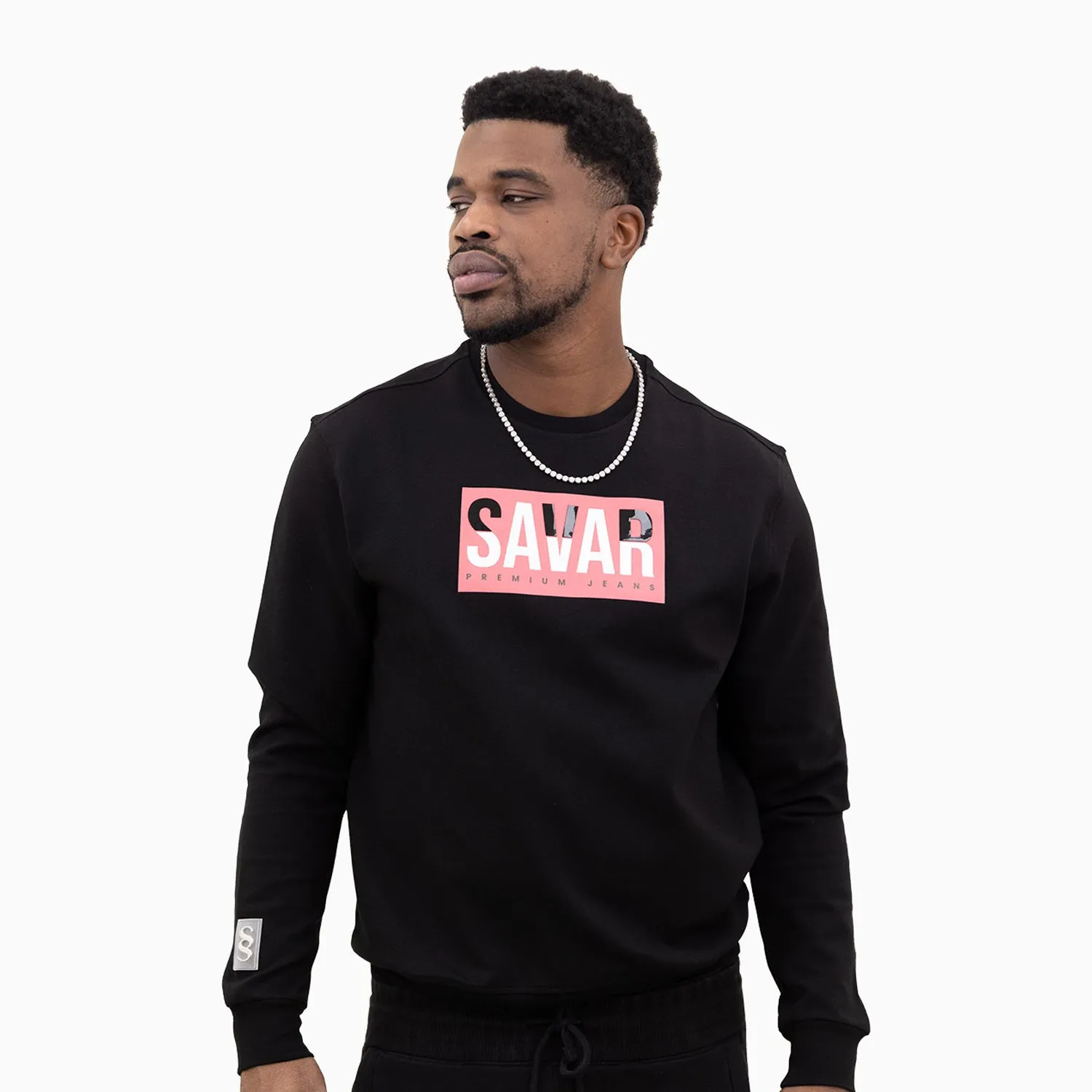 Men's Shiny Gel Black & Red Crew Neck Sweatshirt