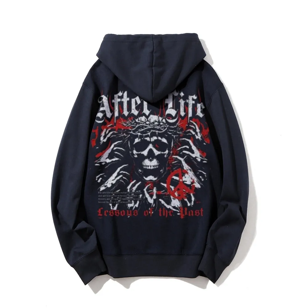 Mens  Vintage After Life Darkness Style Print Graphic Pullover With Kangaroo Pocket Hoodies