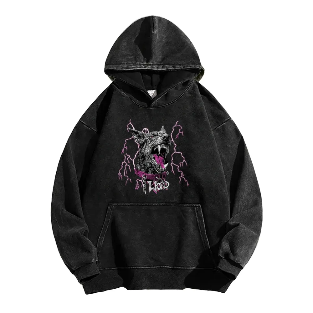 Mens Vintage Angry Wolf Graphic Hoodies