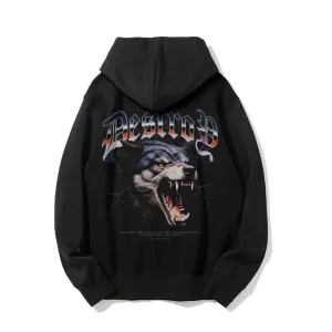 Mens Vintage Fierce Wolf Darkness Style Print Graphic Pullover With Kangaroo Pocket Hoodies