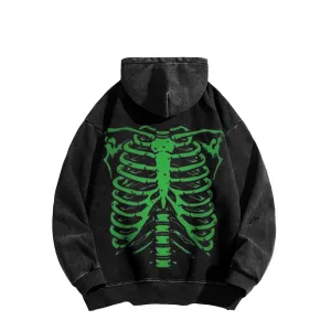 Mens Vintage Green Skeleton Graphic Hoodies