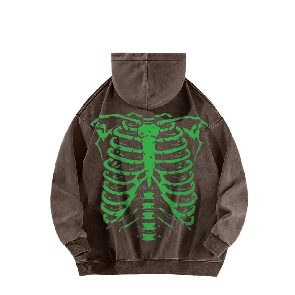 Mens Vintage Green Skeleton Graphic Hoodies