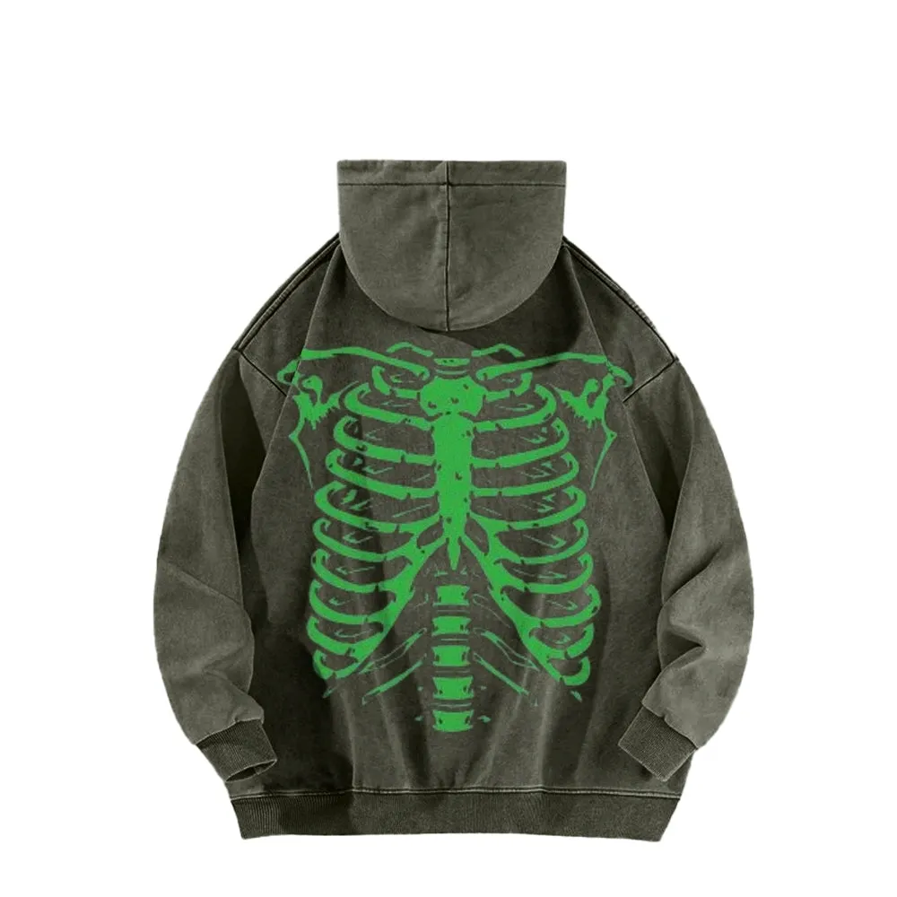 Mens Vintage Green Skeleton Graphic Hoodies