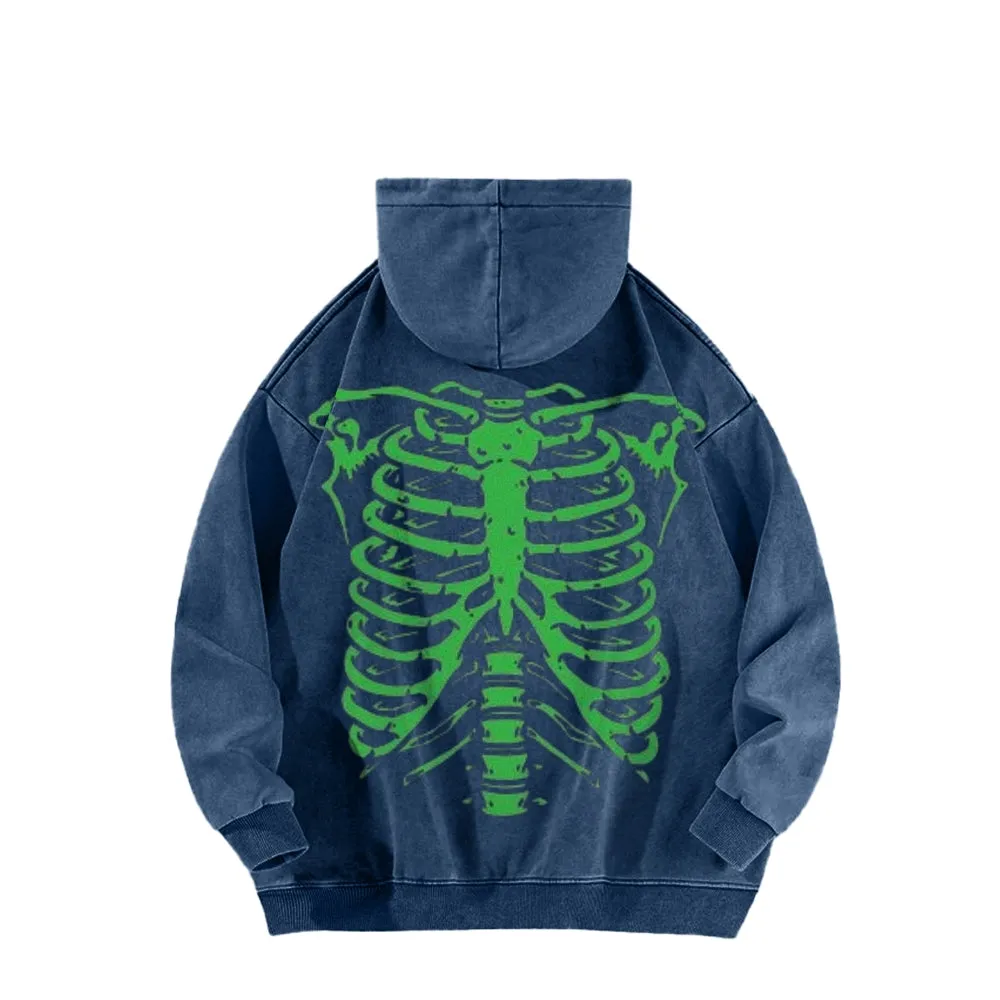 Mens Vintage Green Skeleton Graphic Hoodies