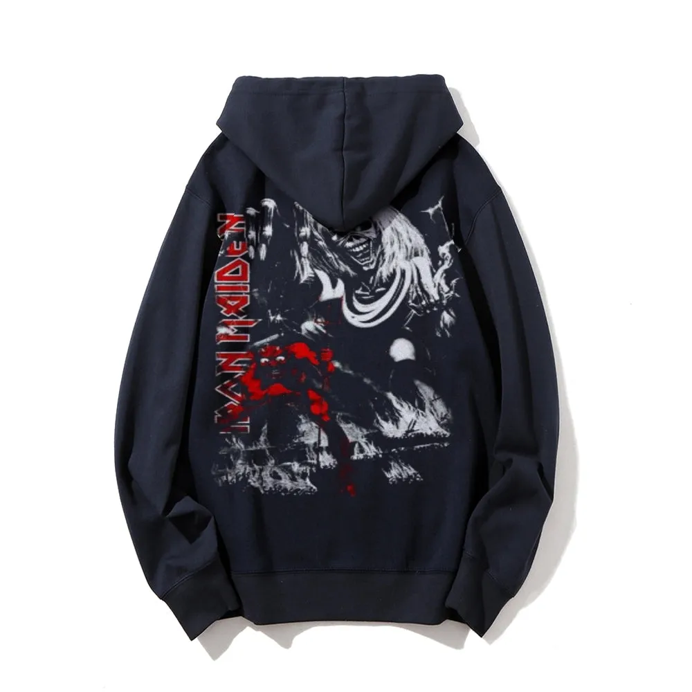 Mens Vintage Iron Rock Darkness Style Print Graphic Pullover With Kangaroo Pocket Hoodies