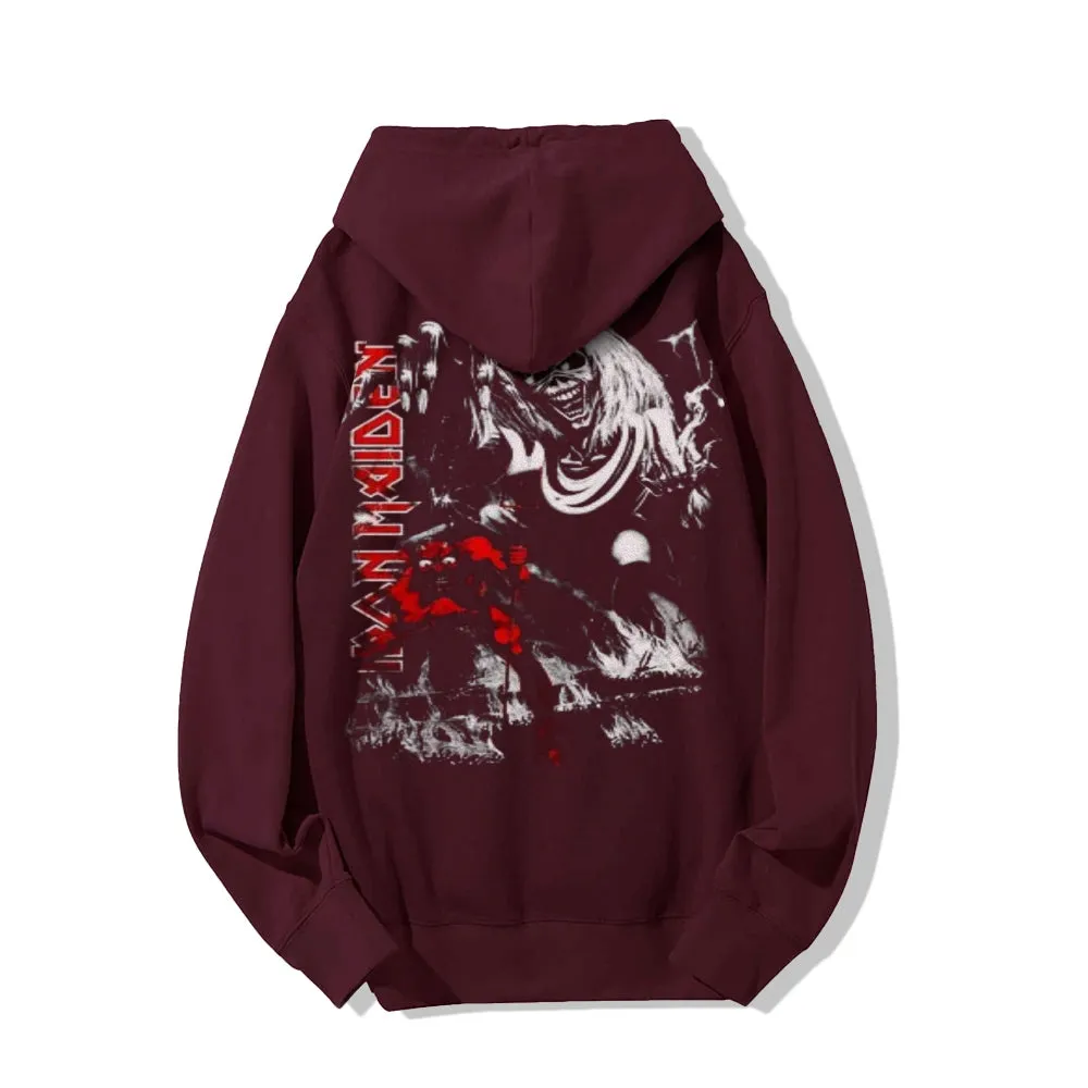 Mens Vintage Iron Rock Darkness Style Print Graphic Pullover With Kangaroo Pocket Hoodies