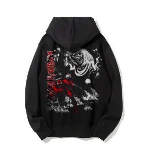 Mens Vintage Iron Rock Darkness Style Print Graphic Pullover With Kangaroo Pocket Hoodies