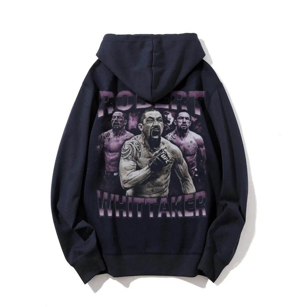 Mens Vintage Robert Whittaker Darkness Style Print Graphic Pullover With Kangaroo Pocket Hoodies