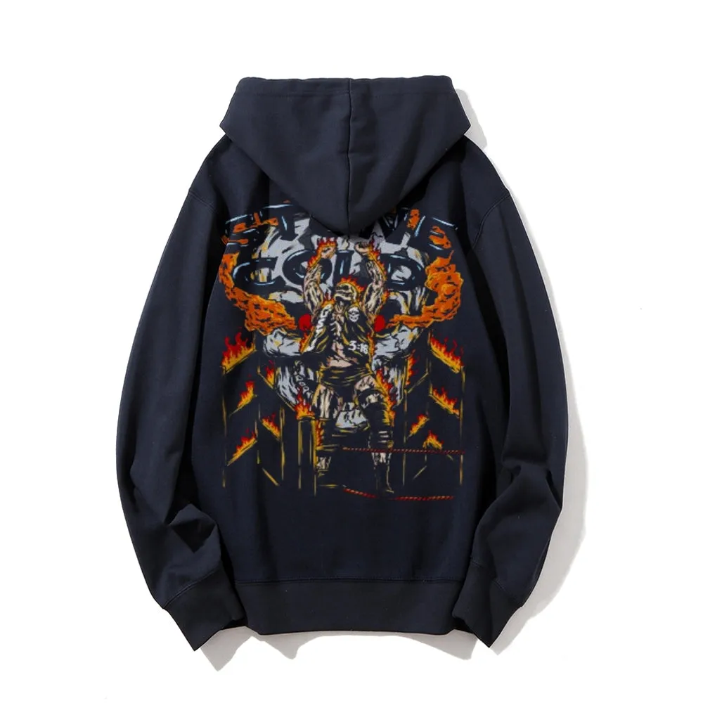 Mens Vintage Stone Gold Darkness Style Print Graphic Pullover With Kangaroo Pocket Hoodies