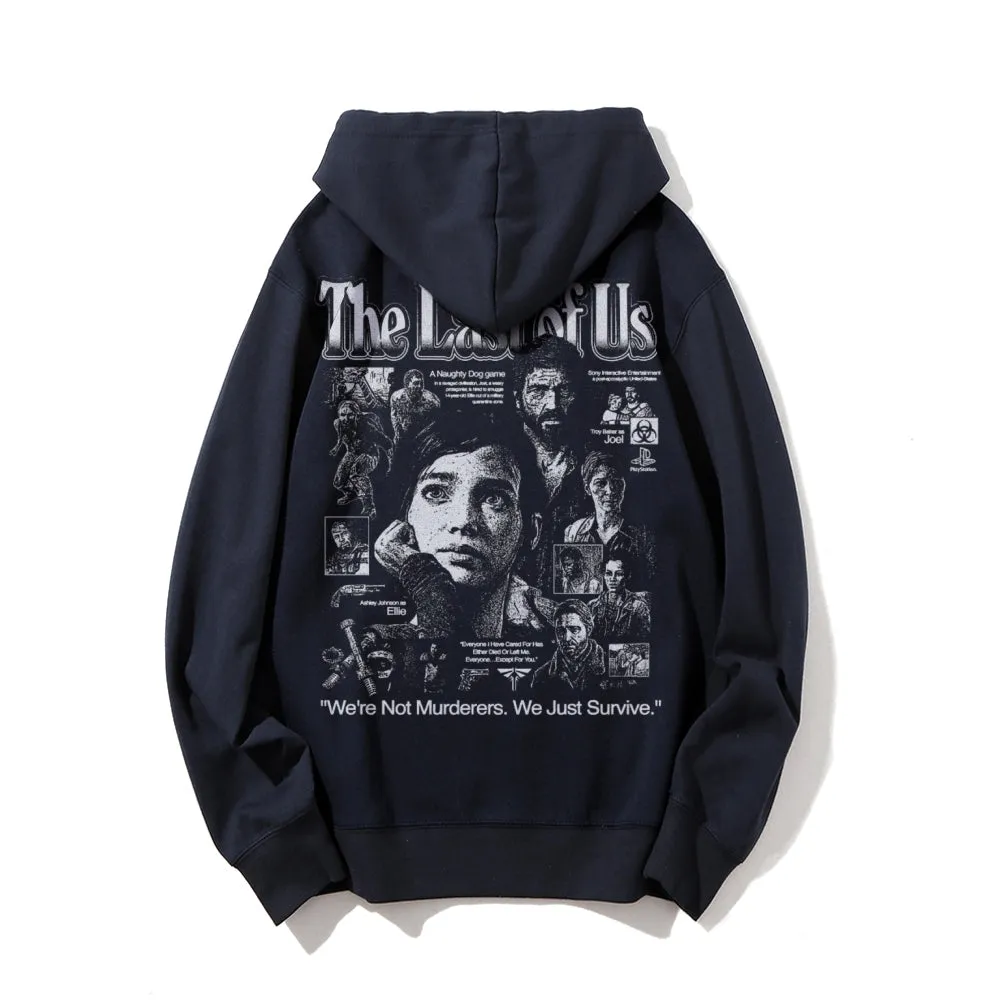 Mens Vintage The Last Of Us Darkness Style Print Graphic Pullover With Kangaroo Pocket Hoodies