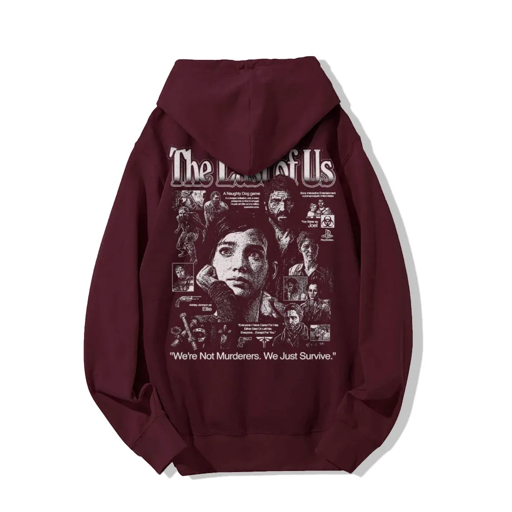 Mens Vintage The Last Of Us Darkness Style Print Graphic Pullover With Kangaroo Pocket Hoodies