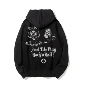 Mens Vintage We Play Rock Roll Darkness Style Print Graphic Pullover With Kangaroo Pocket Hoodies