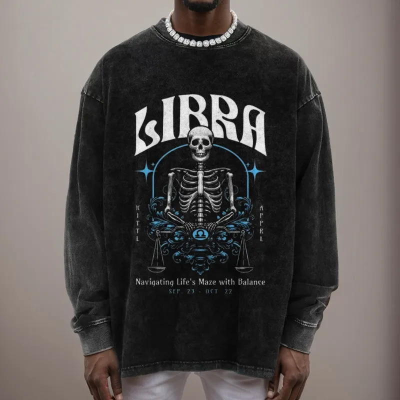 Mens Vintage Zodiac Skeleton Libra Graphic Sweatshirt