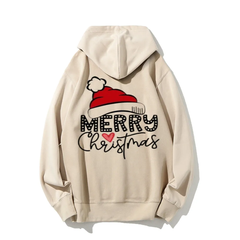 Merry Christmas Hat Graphic Pullover With Kangaroo Pocket Hoodies