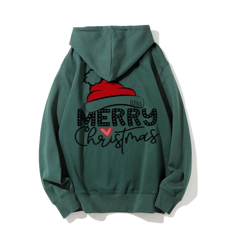 Merry Christmas Hat Graphic Pullover With Kangaroo Pocket Hoodies