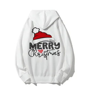 Merry Christmas Hat Graphic Pullover With Kangaroo Pocket Hoodies