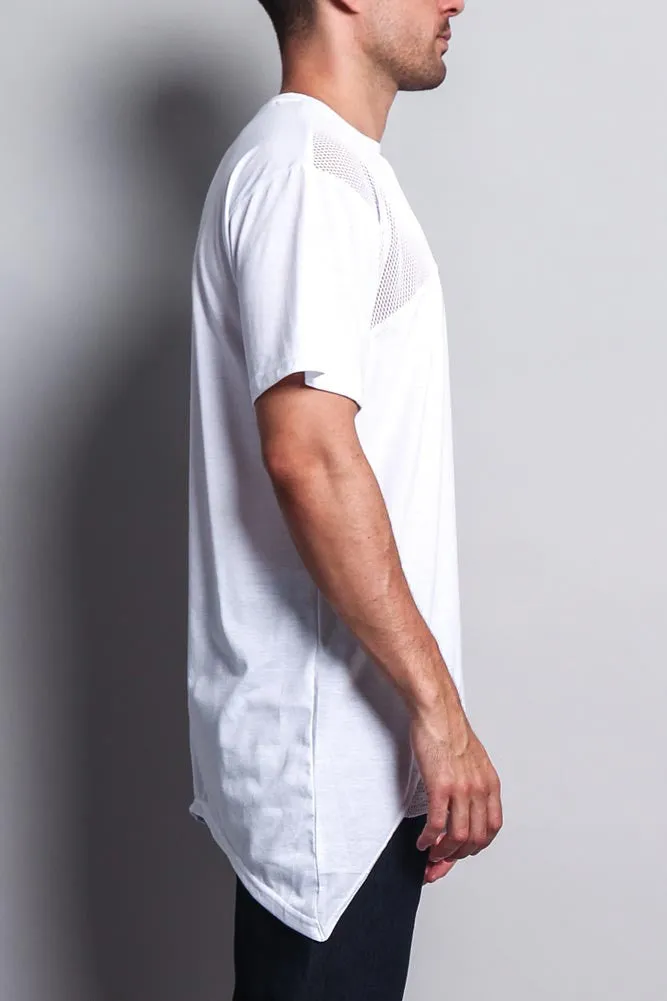 Mesh Block Extended Length T-Shirt