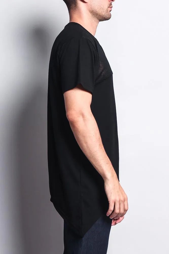 Mesh Block Extended Length T-Shirt