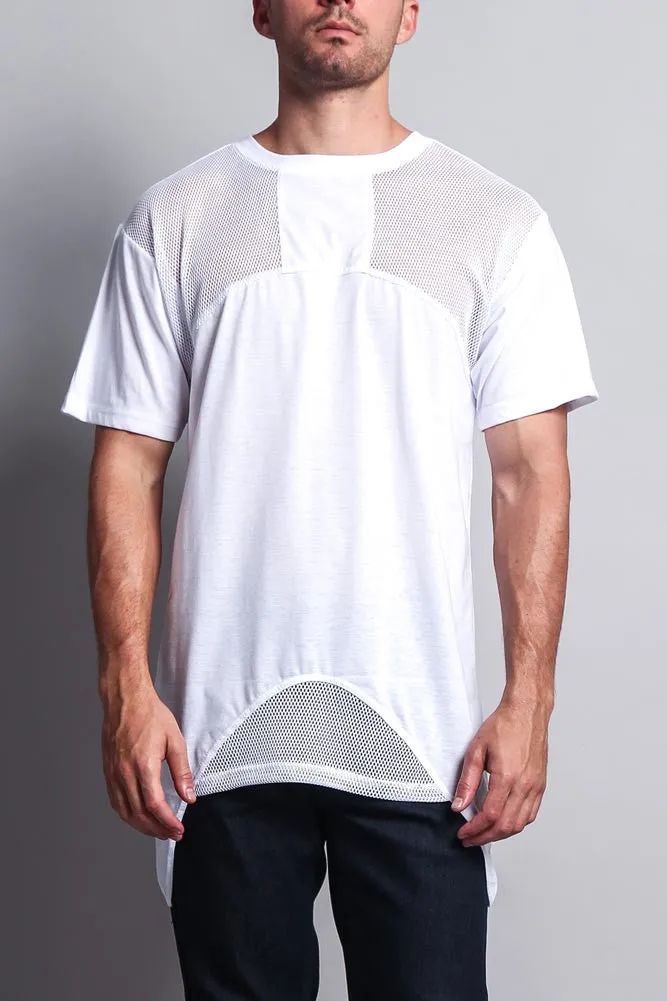 Mesh Block Extended Length T-Shirt