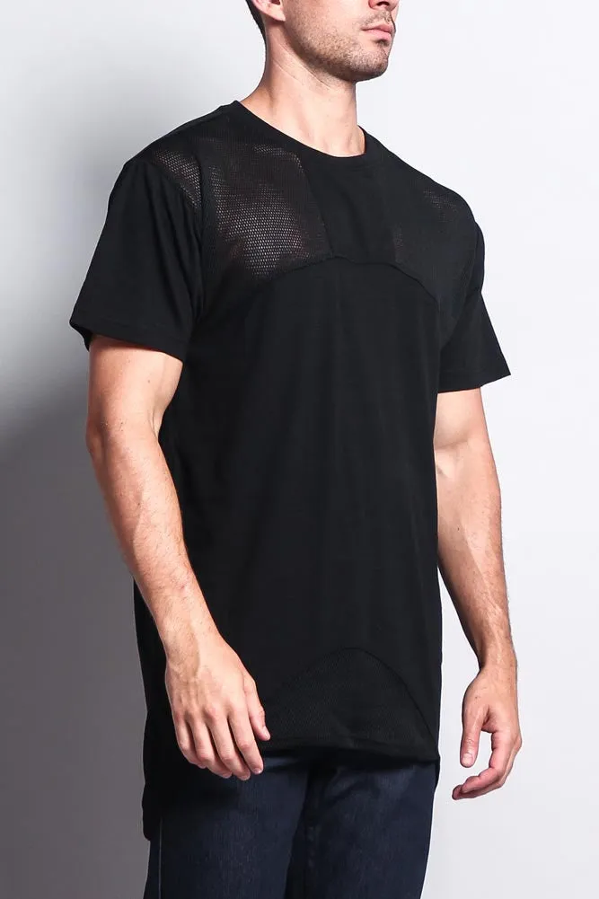 Mesh Block Extended Length T-Shirt