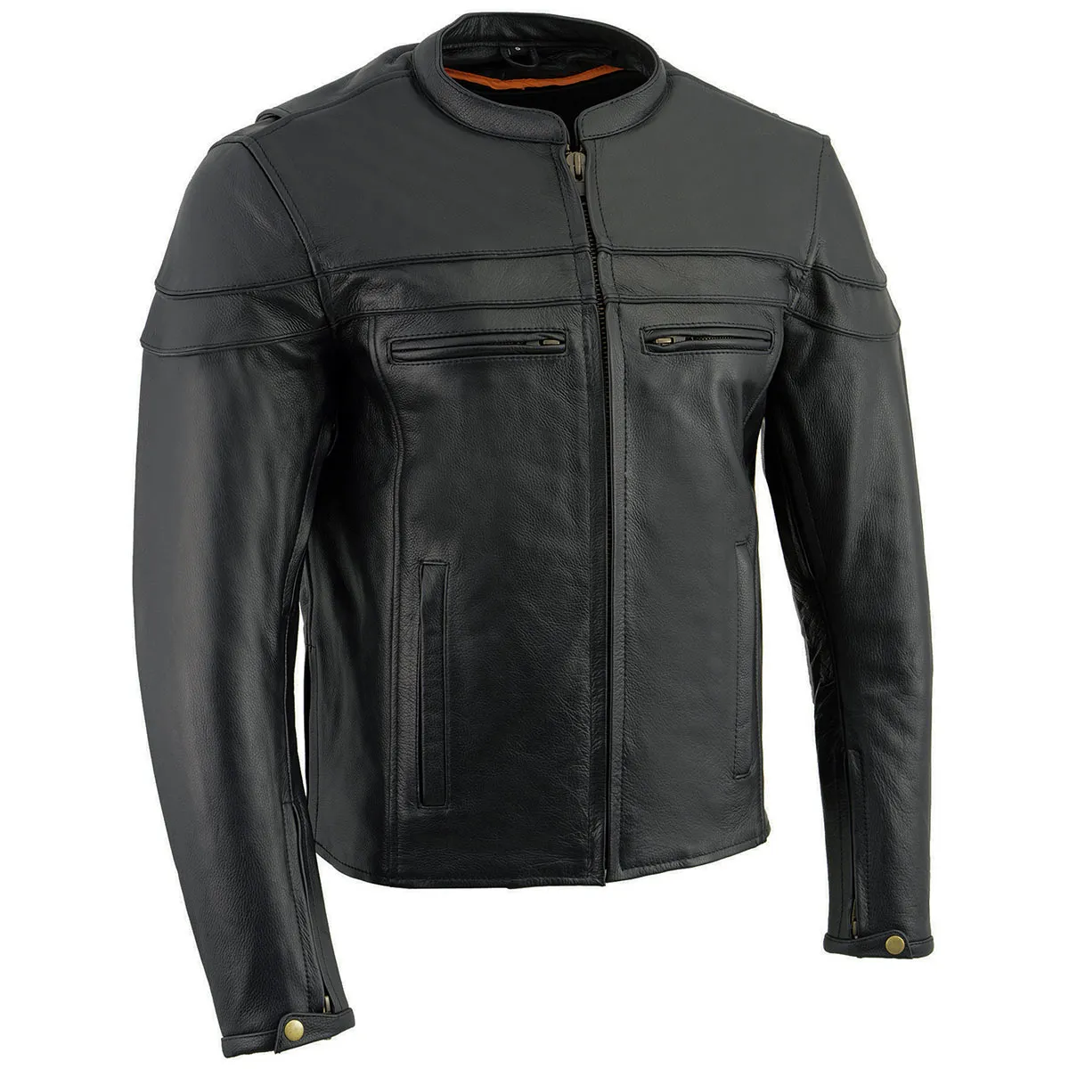 Milwaukee Leather LKM1725 Men's Black Leather Sporty Crossover Scooter Motorcycle Jacket w/ Reflective Piping