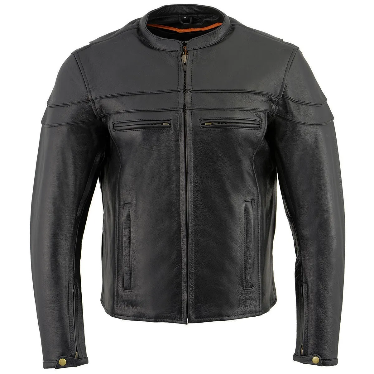 Milwaukee Leather LKM1725 Men's Black Sporty Crossover Scooter Style Leather Motorcycle Jacket w/ Reflective Piping