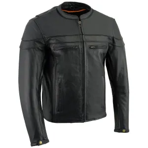 Milwaukee Leather LKM1725 Men's Black Sporty Crossover Scooter Style Leather Motorcycle Jacket w/ Reflective Piping