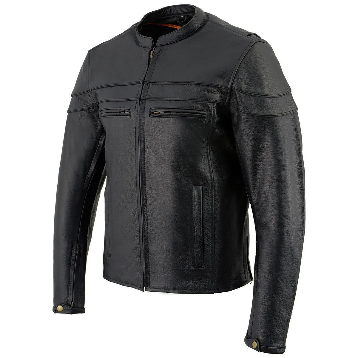 Milwaukee Leather LKM1725 Men's Black Sporty Crossover Scooter Style Leather Motorcycle Jacket w/ Reflective Piping