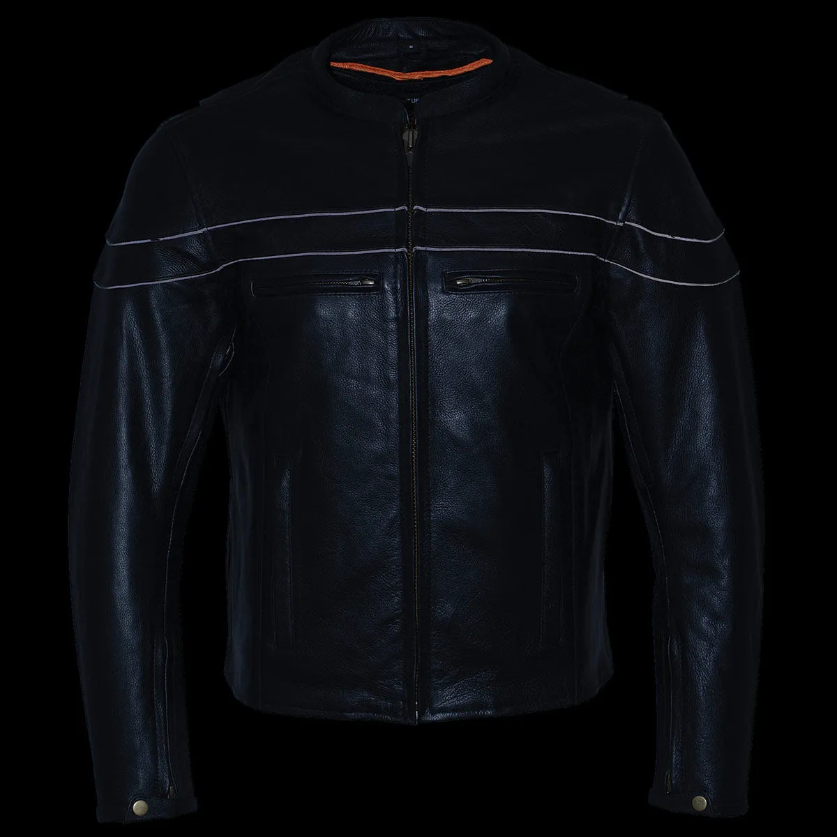 Milwaukee Leather LKM1725 Men's Black Sporty Crossover Scooter Style Leather Motorcycle Jacket w/ Reflective Piping