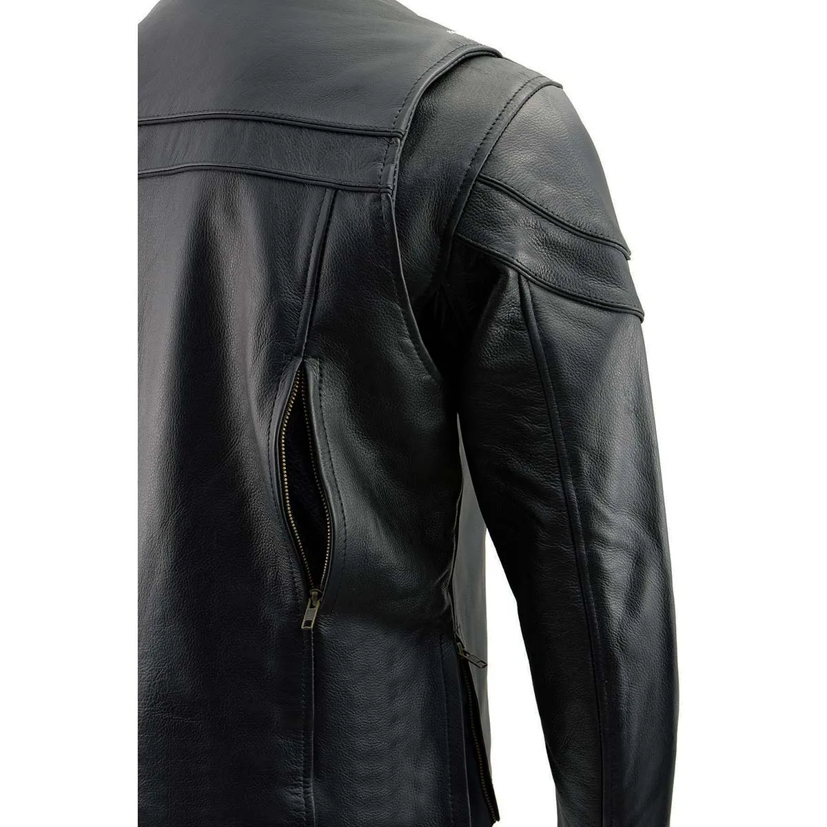 Milwaukee Leather LKM1725 Men's Black Sporty Crossover Scooter Style Leather Motorcycle Jacket w/ Reflective Piping