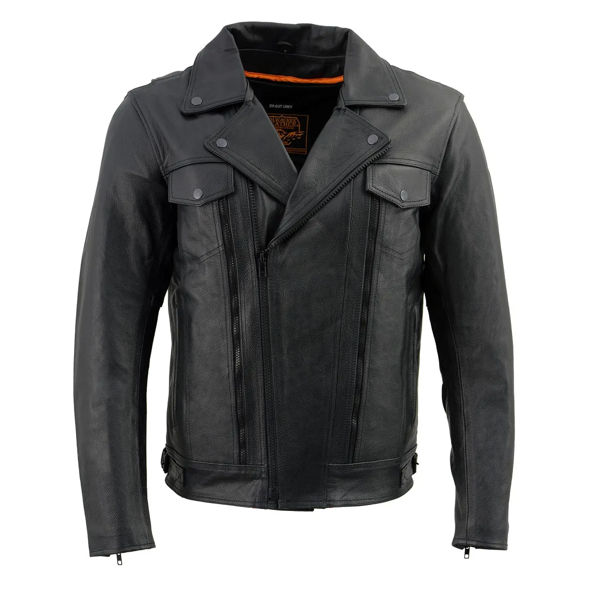 Milwaukee Leather LKM1760 Men's Black Leather Motorcycle Riders Jacket w/ Multi-Utility Pockets