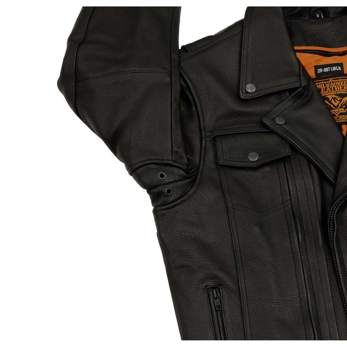 Milwaukee Leather LKM1760 Men's Black Leather Motorcycle Riders Jacket w/ Multi-Utility Pockets