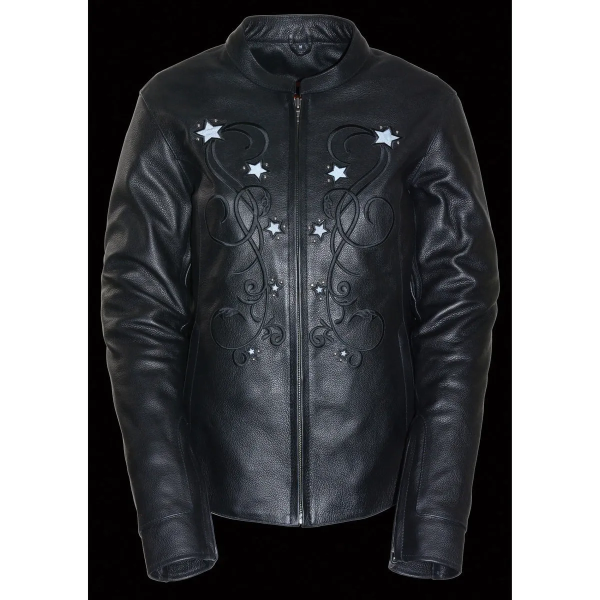 Milwaukee Leather ML2500 Women's Reflective Star Riveted Black Leather Jacket